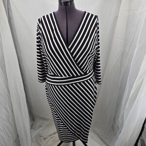 810-3 Lane Bryant Simply Chic Black & White Stripe Midi Dress Size 14/16